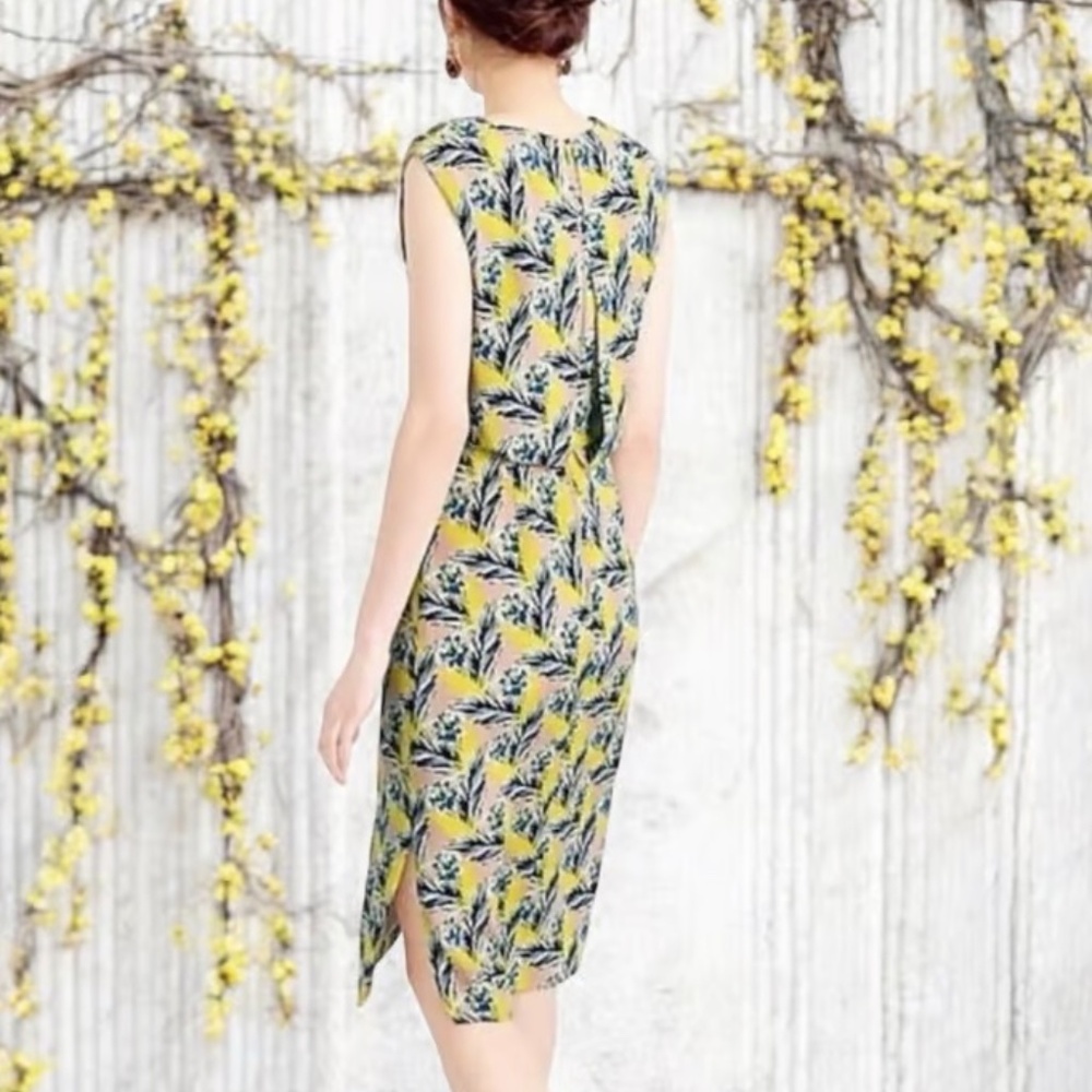 J.Crew Sleeveless Floral Sheath Dress - Yellow - Navy - Size 10 - Picture 2 of 10